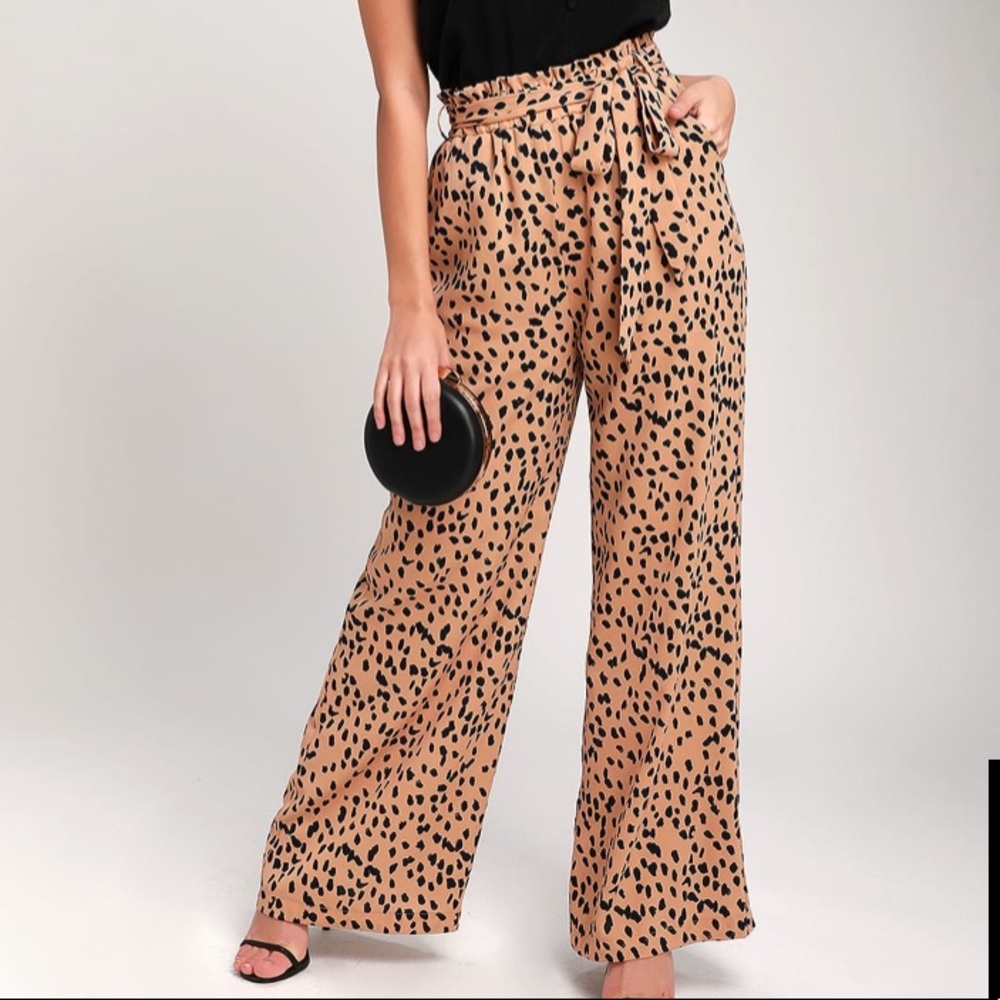 Lulu's Tan Leopard Spot Wide Leg Pants
